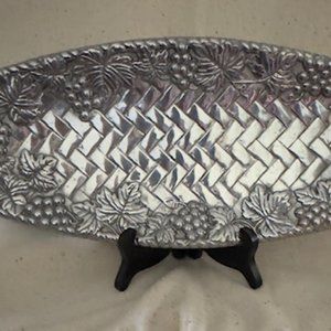 Lenox Heavy Metal Serving Tray Grapes/Weave Design 14" x 7"